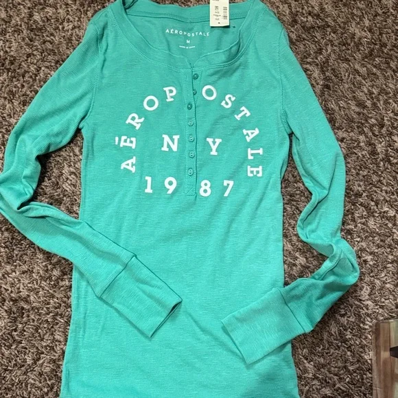 Aeropostale Green Long Sleeve Henley Top - Picture 4 of 4